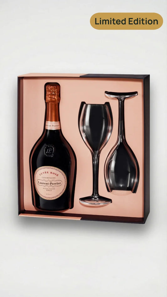 Laurent Perrier Cuvée Rosé Champagner Geschenkset mit 2 Gläsern 12% vol. 0,75l