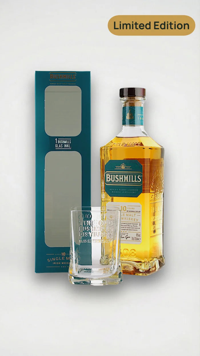 Bushmills 10 YO Irish Whiskey 40% vol. 0,70l in Geschenkbox mit Glas